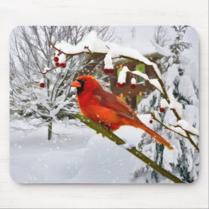 Kerstmis, Kardinaal Bird, Sneeuw, Mousepad Muismat