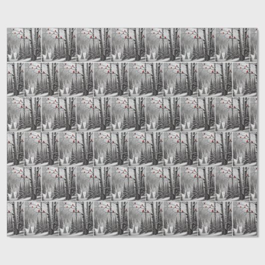 Kerstmis kardinalen in het winterbos cadeaupapier (Vlak)