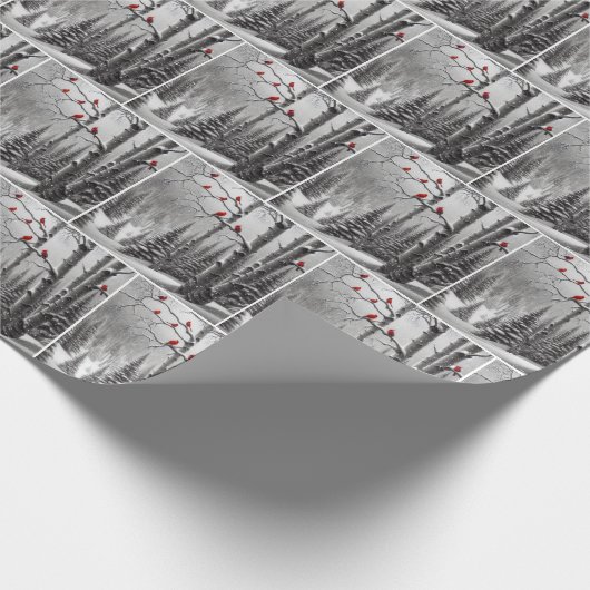 Kerstmis kardinalen in het winterbos cadeaupapier (Hoek)