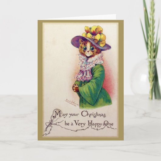 Kerstmis Kat Dame, Louis Wain Kaart (Voorkant)