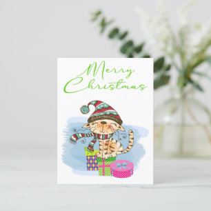 Kerstmis kat illustratie vakantie ansichtkaart feestdagenkaart