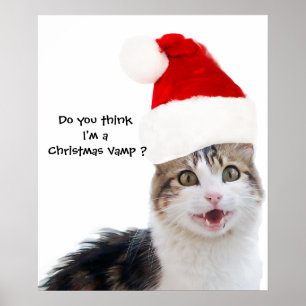 KERSTMIS KAT MET SANTA CLAUS HOED POSTER