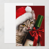 Kerstmis kat Met Wijnfles Kaart (Voorkant / Achterkant)