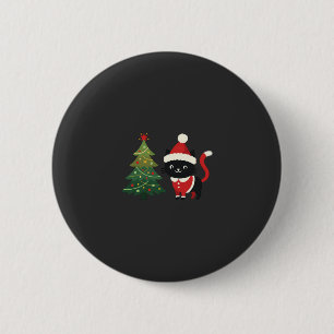 Kerstmis Kat Santa Boom Vector Ronde Button 5,7 Cm