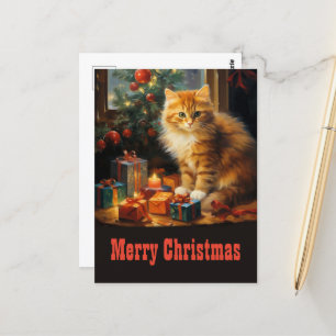 Kerstmis Kat Schilderen Briefkaart