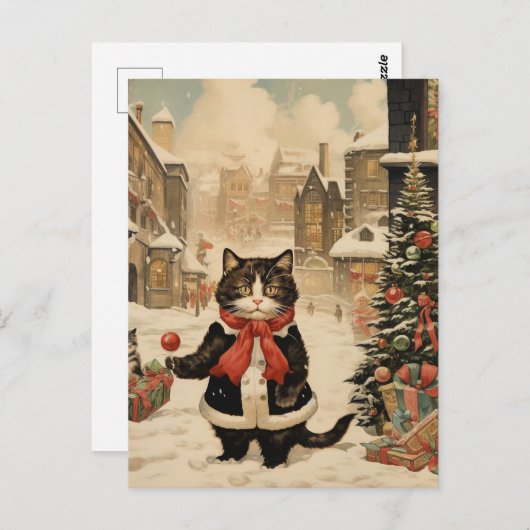 Kerstmis Kat, Sneeuwdag Briefkaart (Voorkant / Achterkant)