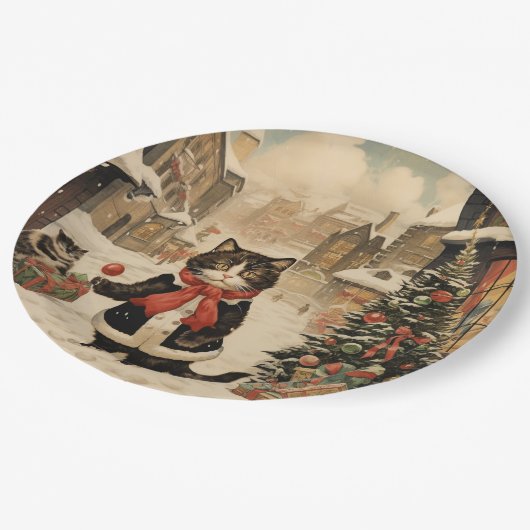 Kerstmis Kat, Sneeuwdag Papieren Bordje (Gekanteld)