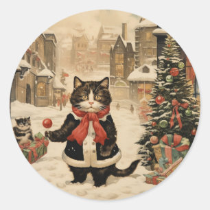 Kerstmis Kat, Sneeuwdag Ronde Sticker