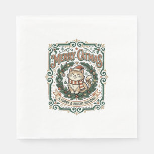 Kerstmis Katten Kerst Vintage Vector Kunst T-shirt Servet