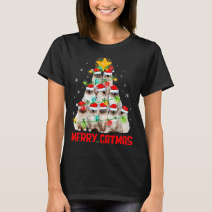 Kerstmis Katten Santa Birmaanse Katten Kerstboom L T-shirt