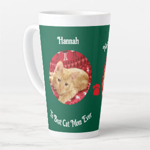 Kerstmis, kattenfoto, aanpasbare grote 17 oz  latte mok
