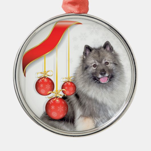 Kerstmis Keeshond Metalen Ornament (Voorkant)