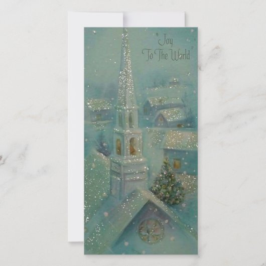Kerstmis Kerk Glitter Winter Vintage Feestdagenkaart (Voorkant)