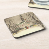 Kerstmis, kerk in winterslaap bier onderzetter (Linkerzijde)