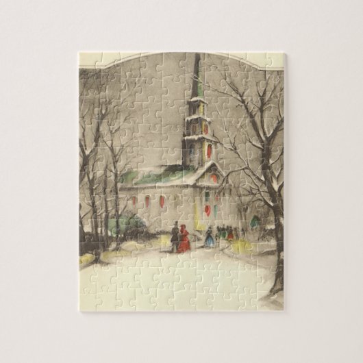 Kerstmis, kerk in winterslaap legpuzzel (Verticaal)