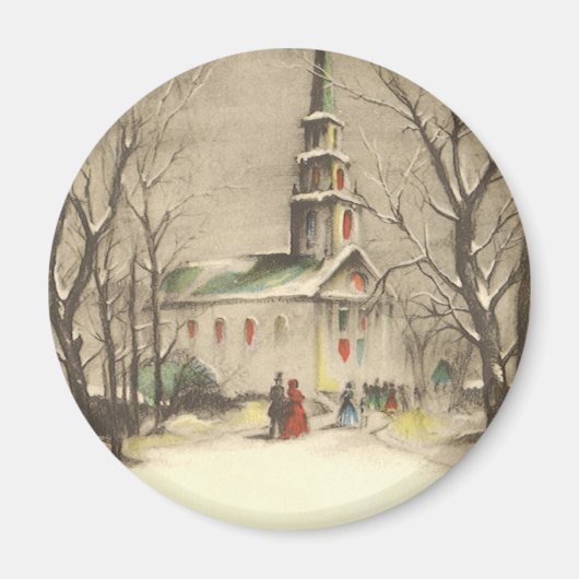 Kerstmis, kerk in winterslaap magneet (Voorkant)