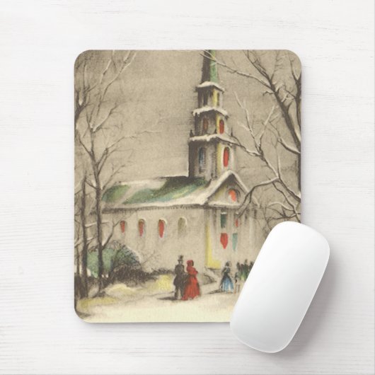 Kerstmis, kerk in winterslaap muismat (Met muis)