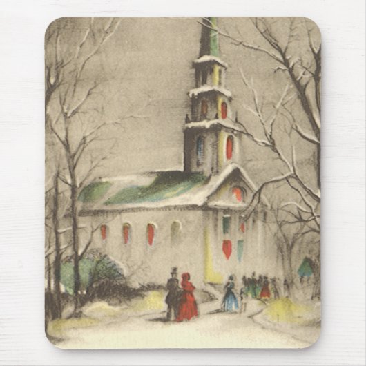 Kerstmis, kerk in winterslaap muismat (Voorkant)