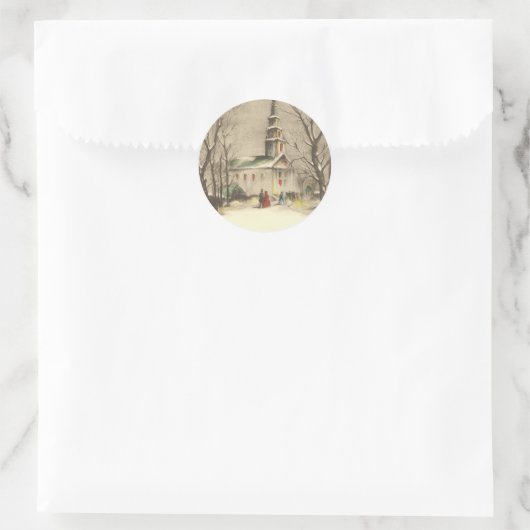 Kerstmis, kerk in winterslaap ronde sticker (Tas)