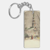 Kerstmis, kerk in winterslaap sleutelhanger (Voorkant Links)