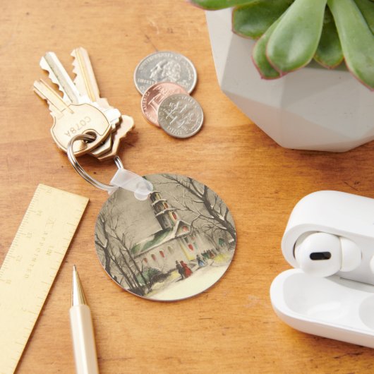 Kerstmis, kerk in winterslaap sleutelhanger (Bureau)