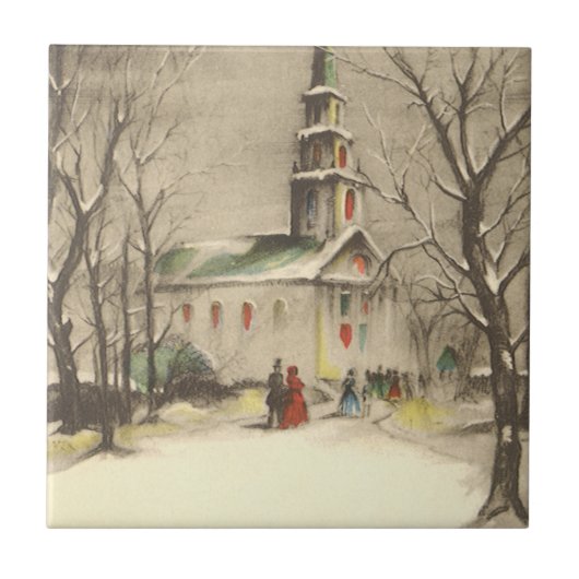 Kerstmis, kerk in winterslaap tegeltje (Voorkant)
