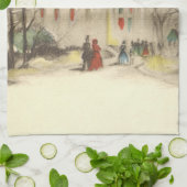 Kerstmis, kerk in winterslaap theedoek (Gevouwen)