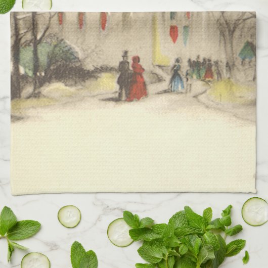 Kerstmis, kerk in winterslaap theedoek (Gevouwen)