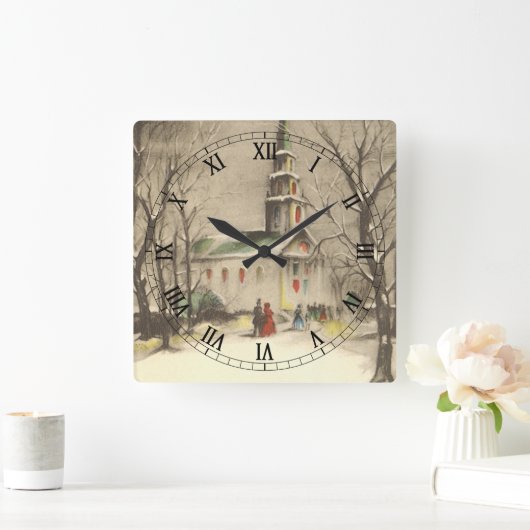 Kerstmis, kerk in winterslaap vierkante klok (Huis)