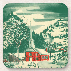 Kerstmis kerkdorp in winters landschap onderzetter