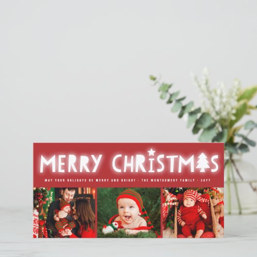 Kerstmis Kerstboom met een vrolijke gloed modern 3 Feestdagenkaart (Staand voorkant)