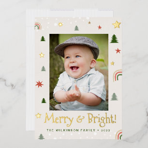 Kerstmis Kerstdennen Sterren Aangepaste Foto Folie Feestdagenkaart