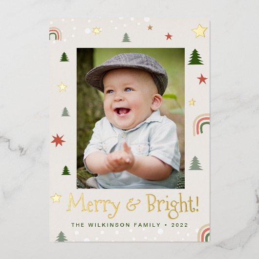 Kerstmis Kerstdennen Sterren Aangepaste Foto Folie Feestdagenkaart (Voorkant)