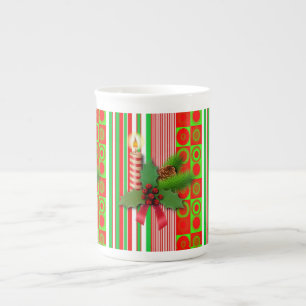 Kerstmis, kerstkaarsen, vrolijk kerstfeest porselein kop