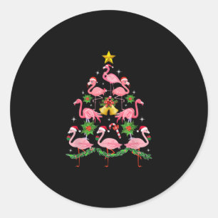 Kerstmis - kerstkerstboom met Cute Flamingo Ronde Sticker