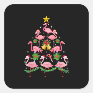 Kerstmis - kerstkerstboom met Cute Flamingo Vierkante Sticker