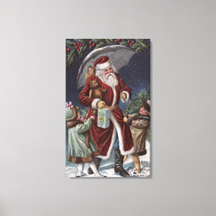 Kerstmis: kerstkerstkerstkerstman, met Umbrella Canvas Afdruk