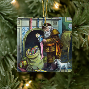 Kerstmis, kerstkerstmannetjes met speelgoed keramisch ornament