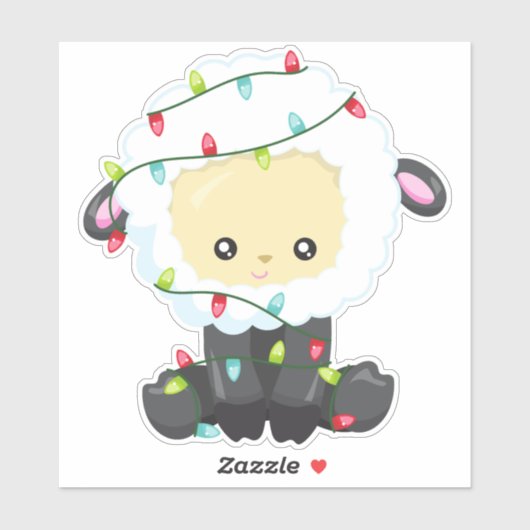 Kerstmis, kerstlampjes, juffelschapen sticker (Vel)