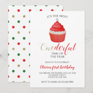 Kerstmis Kerstman Cupcake Eerste Verjaardag Oneder Kaart