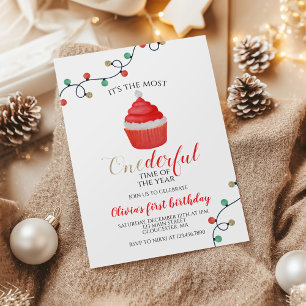 Kerstmis Kerstman Cupcake Eerste Verjaardag Oneder Kaart