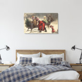 Kerstmis, Kerstman en slee Canvas Afdruk (Insitu (Slaapkamer))
