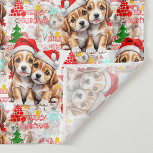 Kerstmis Kerstman Hoed Hond Puppy Ontwerp - Wit Wandkleed