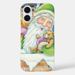 Kerstmis, kerstman in Chimney met speelgoed iPhone 16 Hoesje