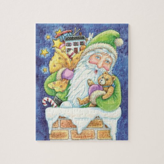 Kerstmis, kerstman in Chimney met speelgoed Legpuzzel (Verticaal)