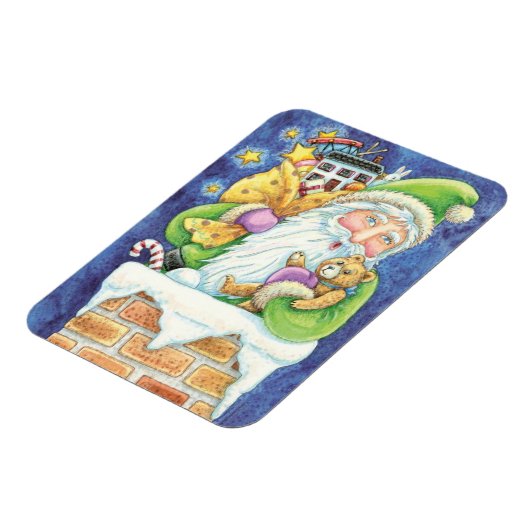 Kerstmis, kerstman in Chimney met speelgoed Magneet (Linkerzijde)