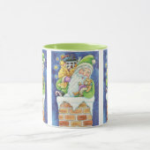 Kerstmis, kerstman in Chimney met speelgoed Mok (Midden)
