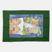 Kerstmis, kerstman in Chimney met speelgoed Theedoek (Horizontaal)