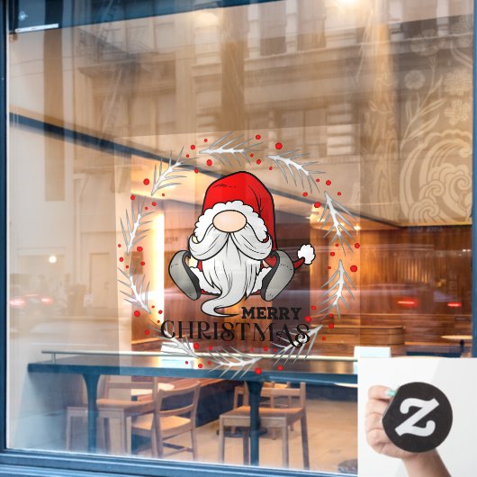 Kerstmis Kerstman Kabouter Krans Raamsticker (Cafe Raam)
