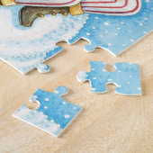 Kerstmis, kerstman, kerstman op sneeuwbal met spee legpuzzel (Zijkant)